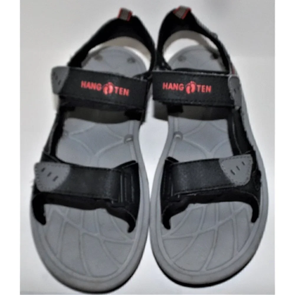 Hang Ten 8 men's black sandals fisherman shoes  hook & loop closure